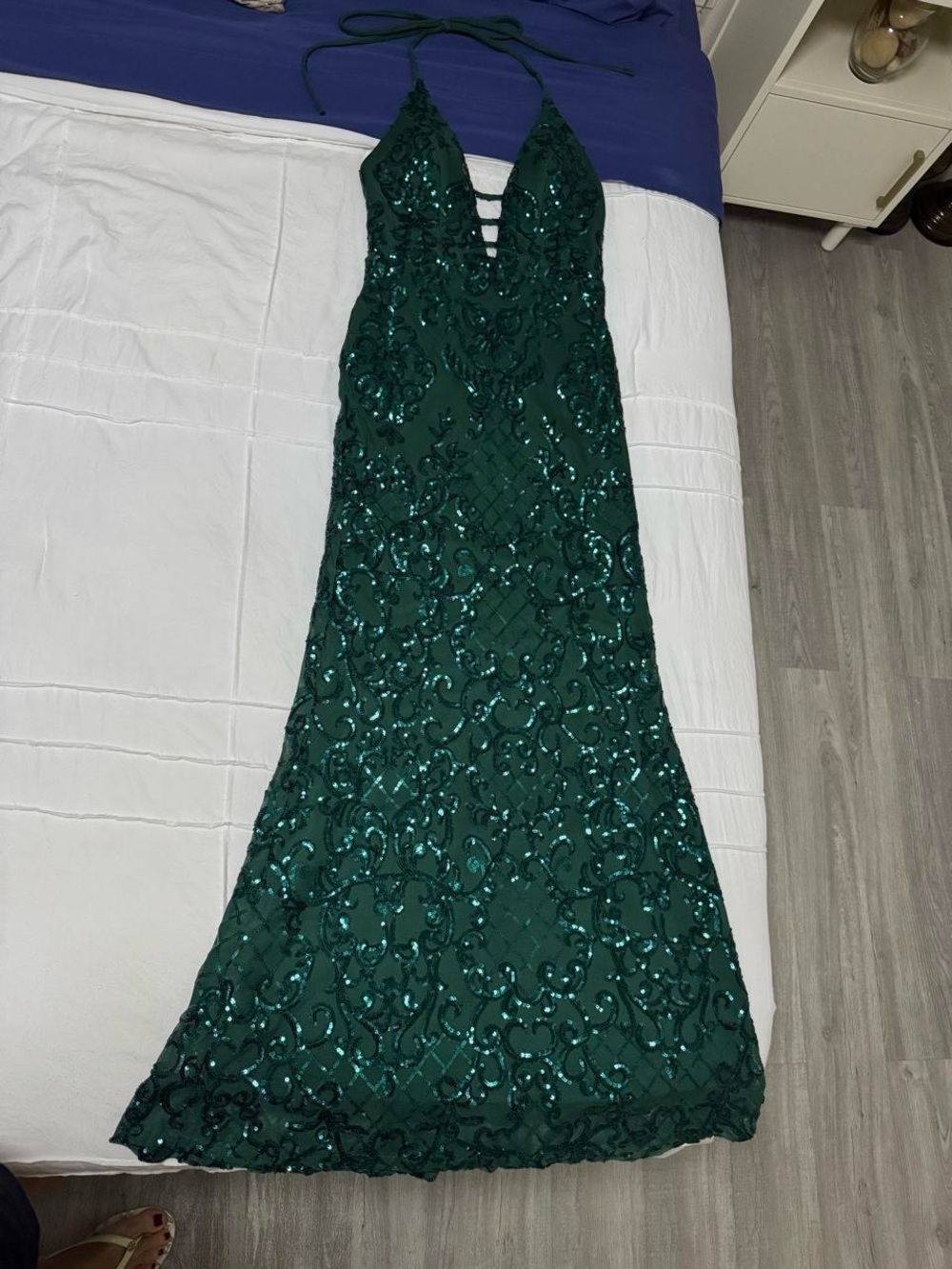 Blondie Nites Emerald Green Sequin Halter Maxi Dress